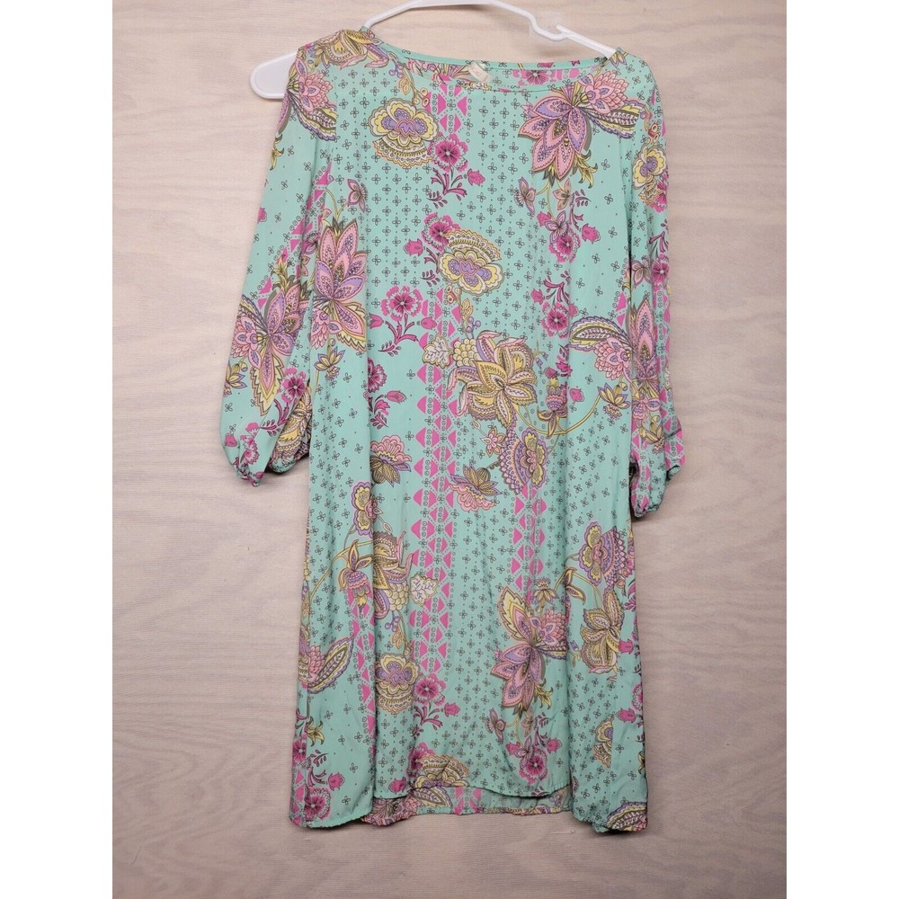 Rachel Kate Women's SZ S Floral Dress 3/4 Sleeve Mini Flowy Slit Sleeve